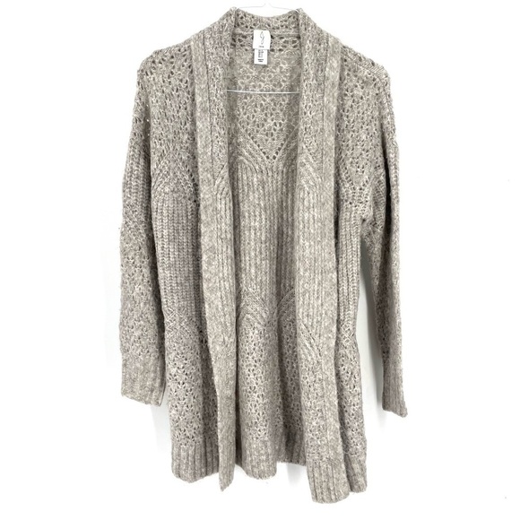 JOIE Gray Chunky Knit Pattern Open Front Longline Cardigan - Picture 1 of 6